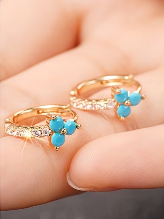 Jewelry - Gold Hoop Earrings with Turquoise Accent